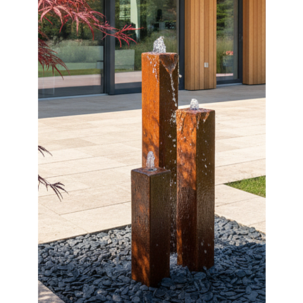 Cortenstahl Gartenbrunnen Chelsea 3er SET 80S10