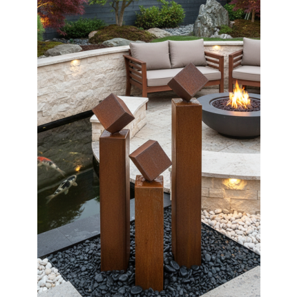 Cortenstahl Gartenbrunnen Norwich 3er SET 110S20