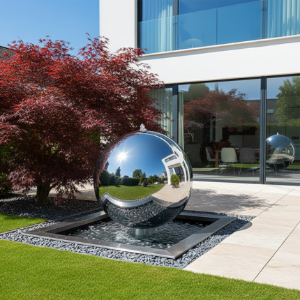 Gartenbrunnen Edelstahl Kugel Mondial 100cm - große Edelstah Quellkugel mit 100cm Durchmesser
