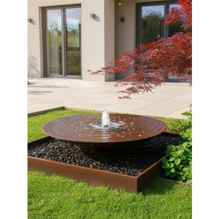 Quellbrunnen mit edler Wasserschale 60cm in hochwertigem Cortenstahl