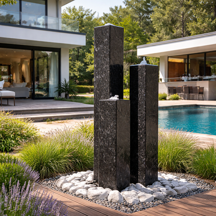 Granit Gartenbrunnen 3 Säulen Blue in the Night Q15