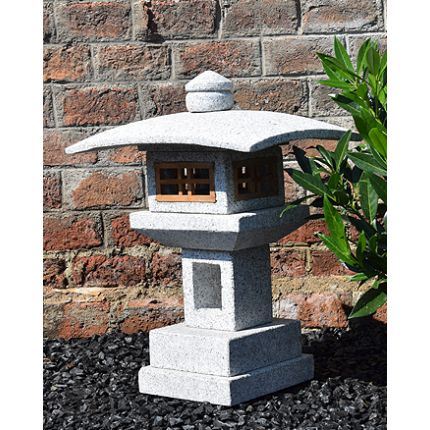 Granit Laterne Kanuij, H 50 grau gartenfigur b4