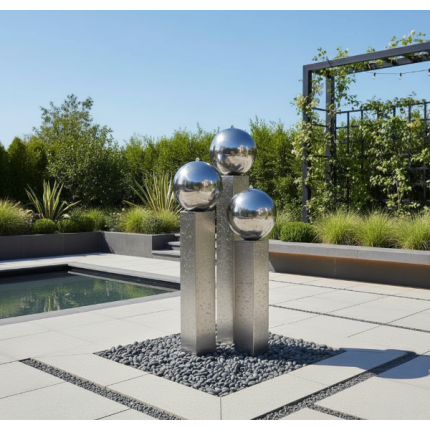 Edelstahl Gartenbrunnen Frankfurt 3er SET 150S30