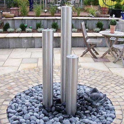 Gartenbrunnen Edelstahl 3er SET Rundsäulen Ø 15cm Höhe 100cm