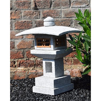 Granit Laterne Kanuij, H 50 grau gartenfigur b4