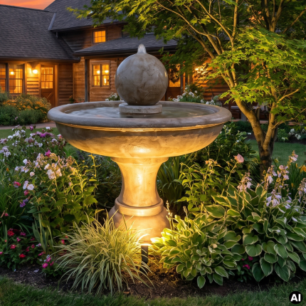 Fontana Alessio – klassischer Gartenbrunnen aus Carrara-Marmor und weißem Zement, weitgehend handgefertigt und bereits in der 3. Generation produziert. Ein besonders langlebiges und widerstandsfähiges Wasserspiel mit zeitloser Eleganz.