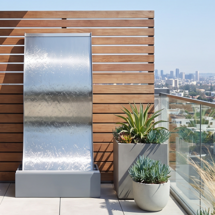 Große Edelstahl Wasserwand für die Terrasse - Höhe 200cm